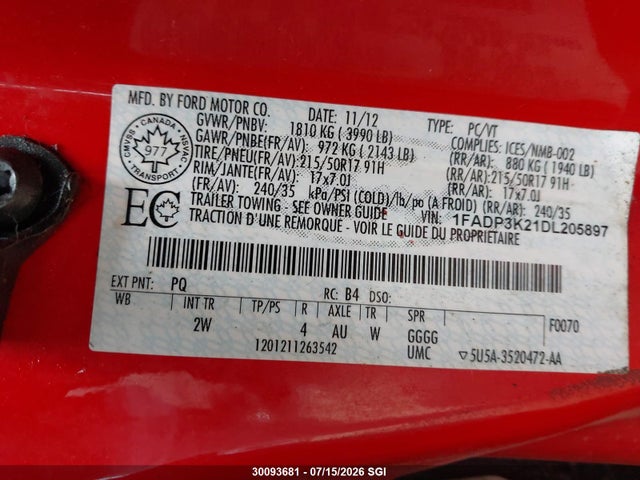 Aukcja sprzedaży 2013 Ford Focus Se, vin: 1FADP3K21DL205897, numer aukcji: 30093681