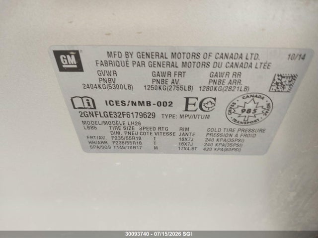 Chevrolet Equinox 2lt 2015 2GNFLGE32F6179629 Image 9
