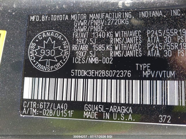 Продаж на аукціоні авто 2011 Toyota Highlander Limited, vin: 5TDDK3EH2BS072376, номер лоту: 30094257