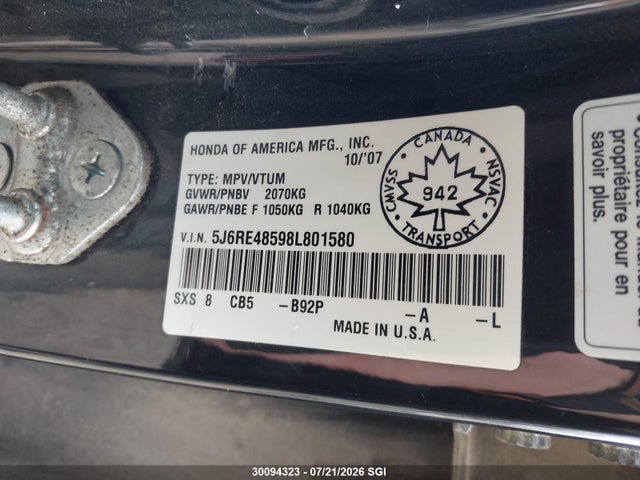 Продажа на аукционе авто 2008 Honda Cr-v Ex, vin: 5J6RE48598L801580, номер лота: 30094323