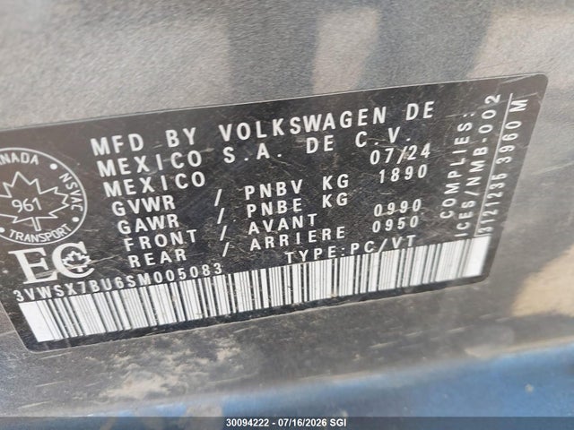 Продаж на аукціоні авто 2025 Volkswagen Jetta Comfortline, vin: 3VWSX7BU6SM005083, номер лоту: 30094222