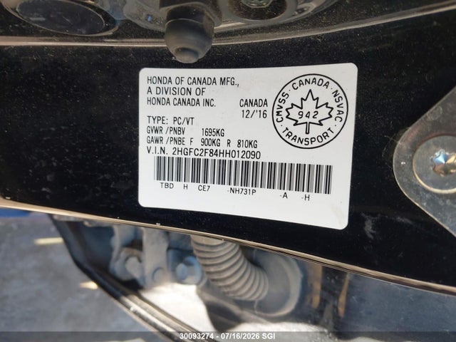 Продаж на аукціоні авто 2017 Honda Civic Ex, vin: 2HGFC2F84HH012090, номер лоту: 30093274