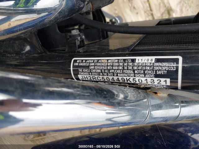 30093165 :رقم المزاد ، JH2RC50449K501321 vin ، 2009 Honda Vt750 C مزاد بيع
