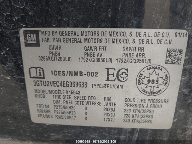 GMC Sierra K1500 Slt 2014 3GTU2VEC4EG368633 Image 9