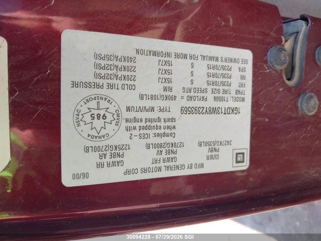 Продаж на аукціоні авто 2000 Gmc Jimmy / Envoy, vin: 1GKDT13W8Y2393569, номер лоту: 30094228