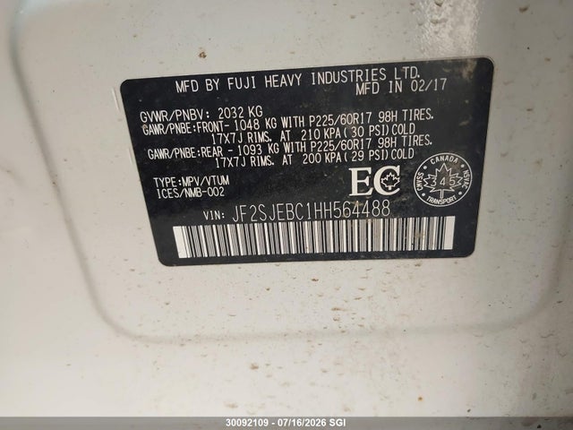 Aukcja sprzedaży 2017 Subaru Forester 2.5i, vin: JF2SJEBC1HH564488, numer aukcji: 30092109