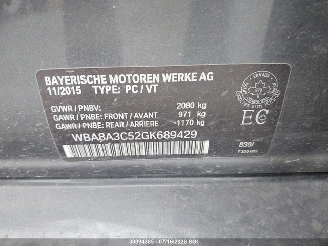 WBA8A3C52GK689429 BMW 320 XI