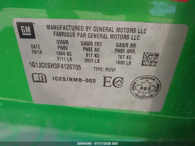 Chevrolet SONIC LT 2015 1G1JC6SH3F4126705 Image 9