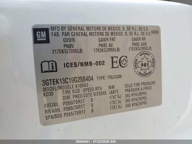 Auction sale of the 2009 Gmc Sierra K1500/k1500 Sl, vin: 3GTEK13C19G258404, lot number: 30094441