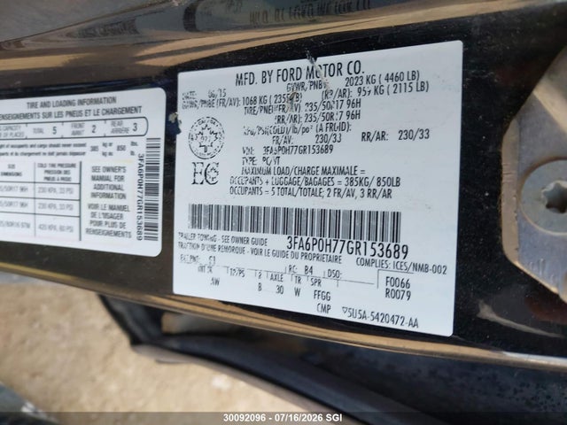 2016 Ford Fusion Se მანქანა იყიდება აუქციონზე, vin: 3FA6P0H77GR153689, აუქციონის ნომერი: 30092096