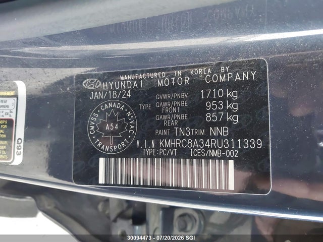 30094473 :رقم المزاد ، KMHRC8A34RU311339 vin ، 2024 Hyundai Venue Sel/limited مزاد بيع