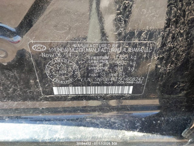 30094452 :رقم المزاد ، 5NPDH4AE5FH608247 vin ، 2015 Hyundai Elantra Se/sport/limited مزاد بيع