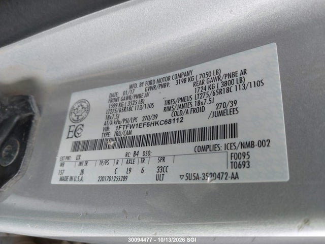 Продажа на аукционе авто 2017 Ford F150 Supercrew, vin: 1FTFW1EF6HKC68112, номер лота: 30094477