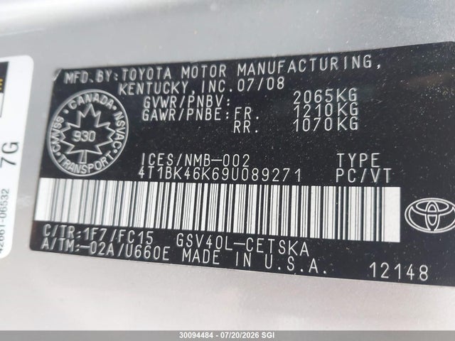 Продаж на аукціоні авто 2009 Toyota Camry Se V6, vin: 4T1BK46K69U089271, номер лоту: 30094484