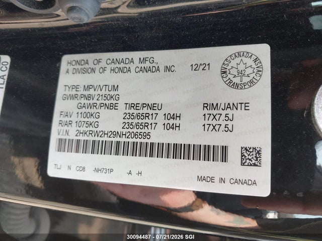 Honda CR-V LX 2022 2HKRW2H29NH206595 Image 9