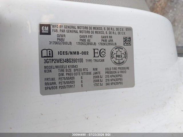Продажа на аукционе авто 2011 Gmc Sierra K1500 Slt, vin: 3GTP2WE34BG390100, номер лота: 30094490