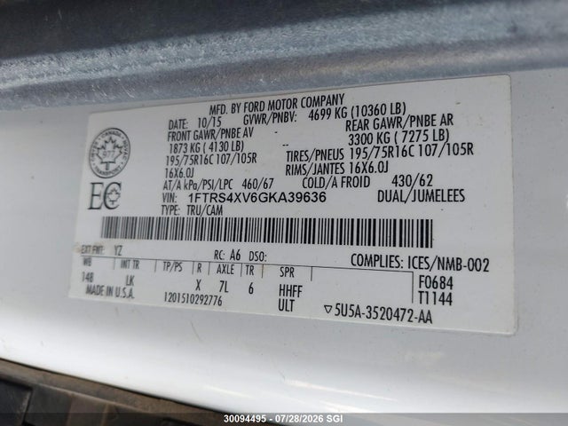 Ford Transit T-350 Hd 2016 1FTRS4XV6GKA39636 Image 9