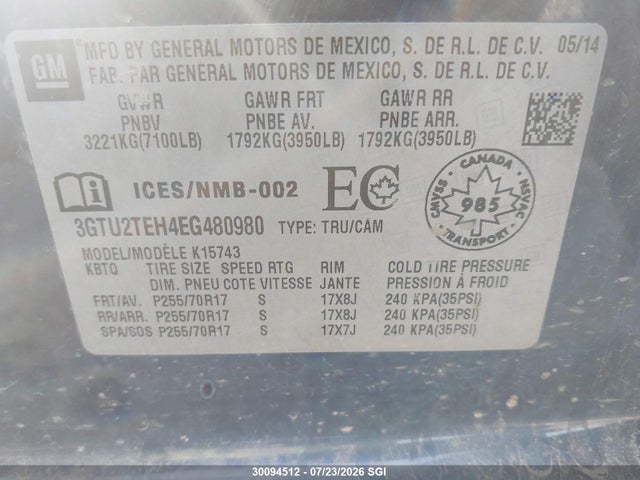 GMC Sierra K1500 2014 3GTU2TEH4EG480980 Image 9