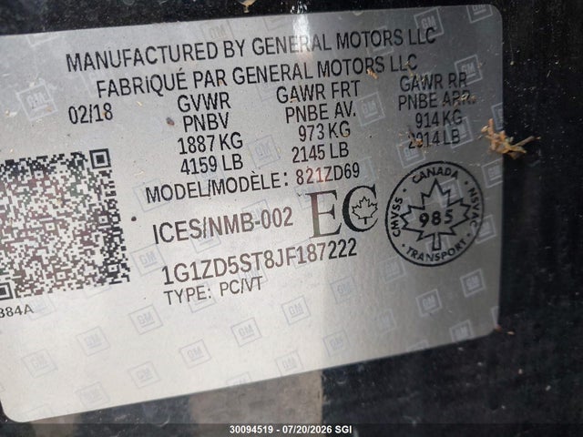 Chevrolet MALIBU LT 2018 1G1ZD5ST8JF187222 Image 9