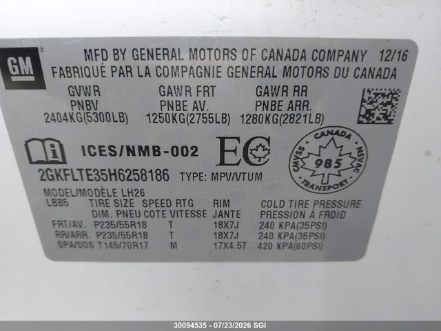 Продаж на аукціоні авто 2017 Gmc Terrain Sle, vin: 2GKFLTE35H6258186, номер лоту: 30094535