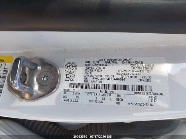 Продажа на аукционе авто 2020 Ford Escape S, vin: 1FMCU9F64LUA60597, номер лота: 30092560