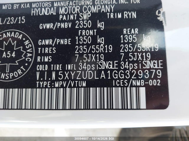 5XYZUDLA1GG329379 Hyundai SANTA FE SPORT