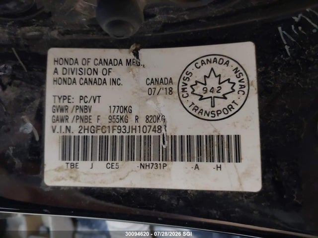 2HGFC1F93JH107488 Honda Civic Touring
