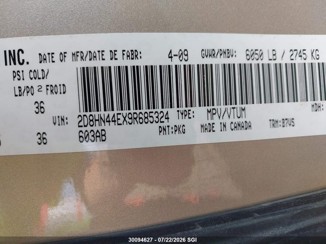 2009 Dodge Grand Caravan Se მანქანა იყიდება აუქციონზე, vin: 2D8HN44EX9R685324, აუქციონის ნომერი: 30094627