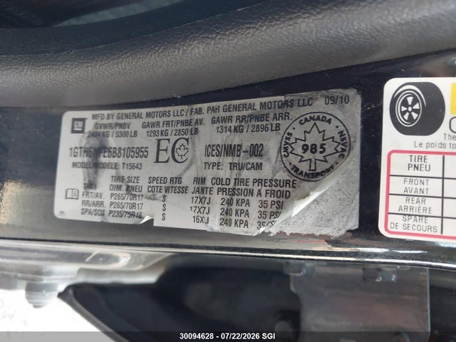 Aukcja sprzedaży 2011 Gmc Canyon Slt, vin: 1GTH6NFE6B8105955, numer aukcji: 30094628