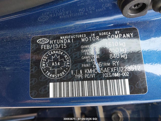 Hyundai ACCENT GL 2015 KMHCT5AEXFU223512 Image 9