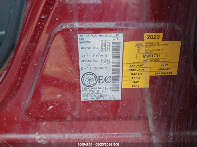 5N1DR2MM0HC663123 Nissan Pathfinder S/sv/sl/platinum