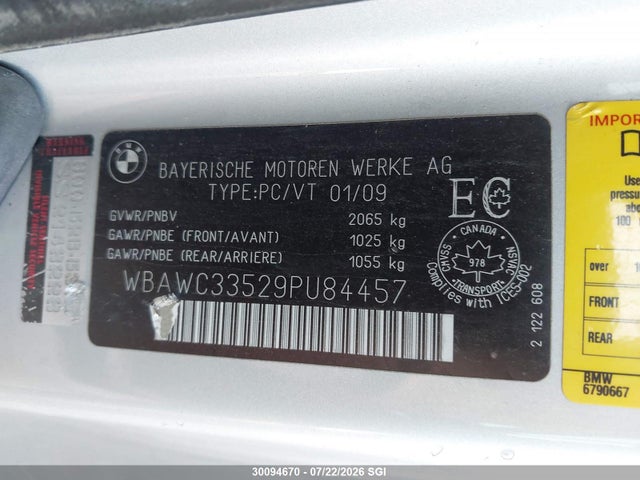 Продаж на аукціоні авто 2009 Bmw 328 Xi, vin: WBAWC33529PU84457, номер лоту: 30094670