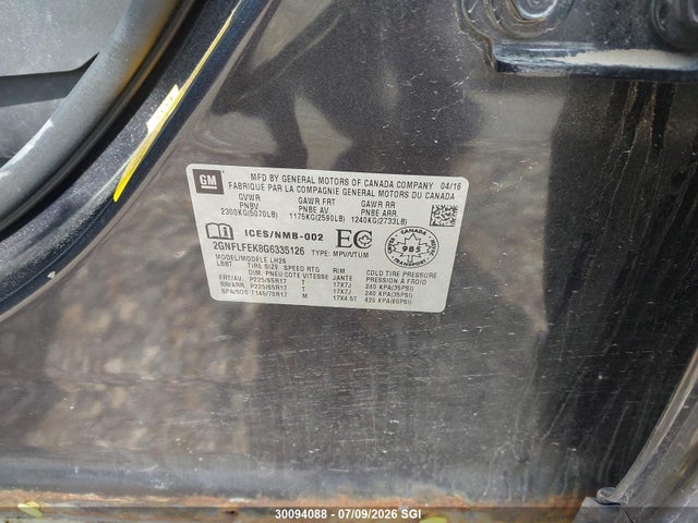 2016 Chevrolet Equinox Lt მანქანა იყიდება აუქციონზე, vin: 2GNFLFEK8G6335126, აუქციონის ნომერი: 30094088