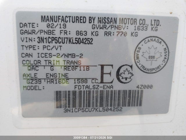 Nissan Kicks S/sr/sv 2019 3N1CP5CU7KL504252 Image 9