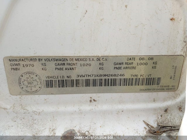Продаж на аукціоні авто 2009 Volkswagen Jetta Se, vin: 3VWTM71K89M268246, номер лоту: 30094134