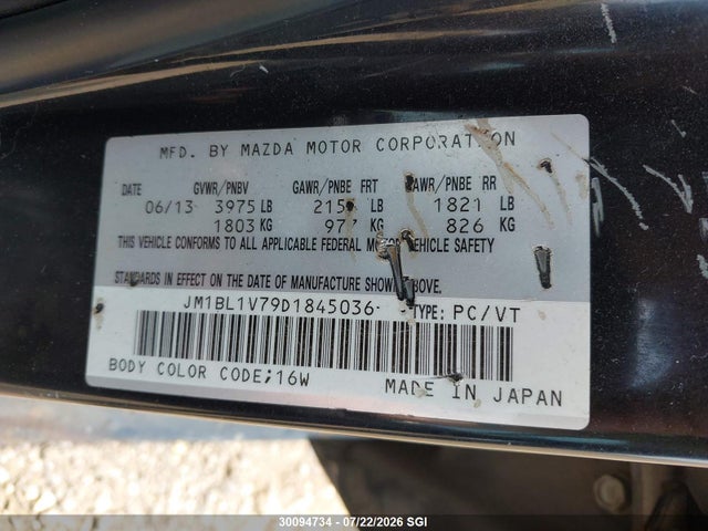 30094734 :رقم المزاد ، JM1BL1V79D1845036 vin ، 2013 Mazda 3 I مزاد بيع