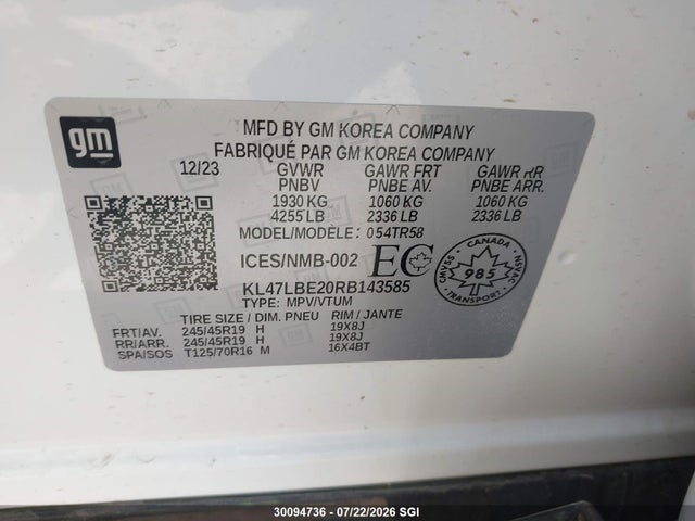 30094736 :رقم المزاد ، KL47LBE20RB143585 vin ، 2024 Buick Envista Sport Touring مزاد بيع