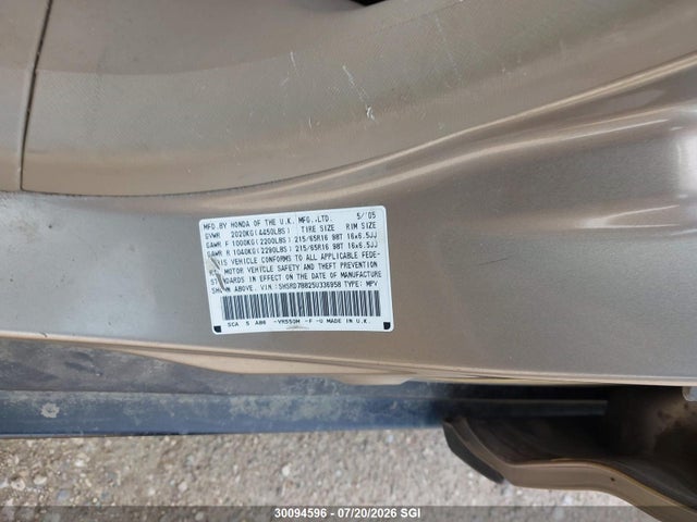 Продажа на аукционе авто 2005 Honda Cr-v Ex, vin: SHSRD78825U336958, номер лота: 30094596