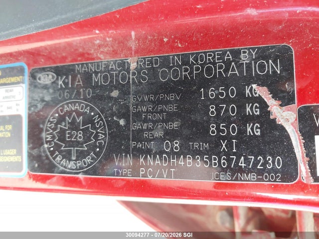 30094277 :رقم المزاد ، KNADH4B35B6747230 vin ، 2011 Kia Rio Lx/sx مزاد بيع