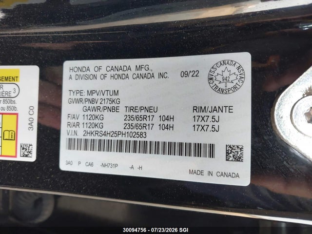 Honda CR-V LX 2023 2HKRS4H25PH102583 Image 9