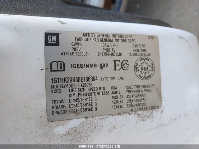 Aukcja sprzedaży 2008 Gmc Sierra K2500 Heavy Duty, vin: 1GTHK29K38E166864, numer aukcji: 30094782