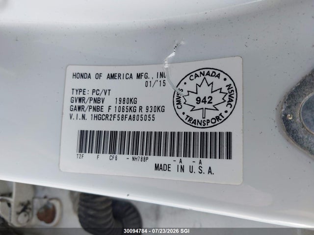 Aukcja sprzedaży 2015 Honda Accord Sport, vin: 1HGCR2F58FA805055, numer aukcji: 30094784