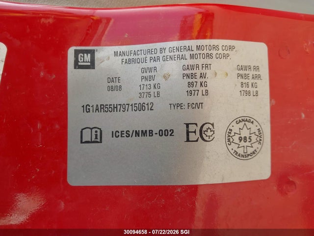 Aukcja sprzedaży 2009 Chevrolet Cobalt, vin: 1G1AR55H797150612, numer aukcji: 30094658