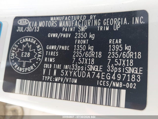KIA SORENTO EX 2014 5XYKUDA74EG497183 Image 9