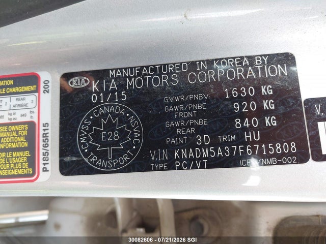 Aukcja sprzedaży 2015 Kia Rio Lx, vin: KNADM5A37F6715808, numer aukcji: 30082606