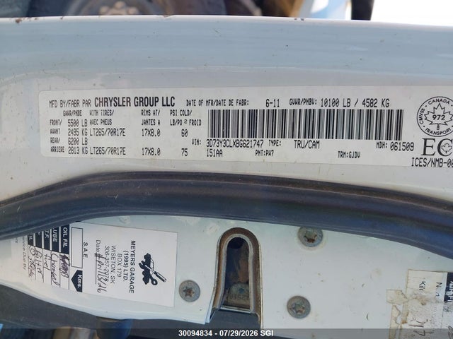 2011 Dodge Ram 3500 მანქანა იყიდება აუქციონზე, vin: 3D73Y3CLXBG621747, აუქციონის ნომერი: 30094834