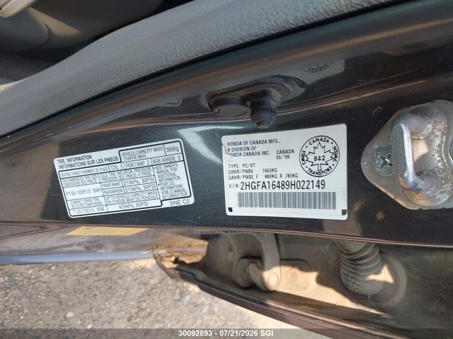2009 Honda Civic Dx-g მანქანა იყიდება აუქციონზე, vin: 2HGFA16489H022149, აუქციონის ნომერი: 30092893