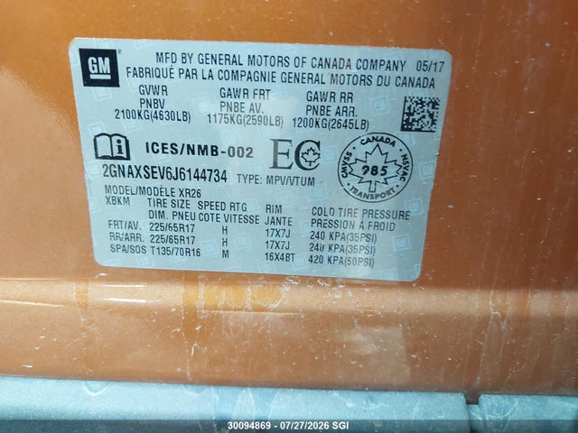 Chevrolet EQUINOX LT 2018 2GNAXSEV6J6144734 Image 9