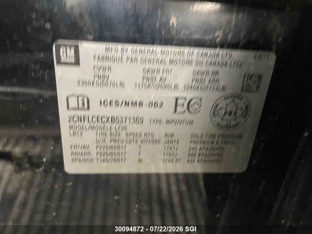 2011 Chevrolet Equinox Ls მანქანა იყიდება აუქციონზე, vin: 2CNFLCECXB6371369, აუქციონის ნომერი: 30094872