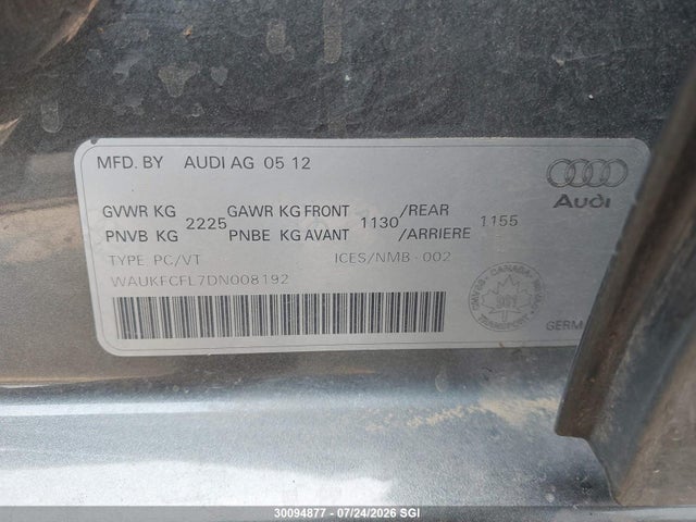 30094877 :رقم المزاد ، WAUKFCFL7DN008192 vin ، 2013 Audi A4 Prestige مزاد بيع
